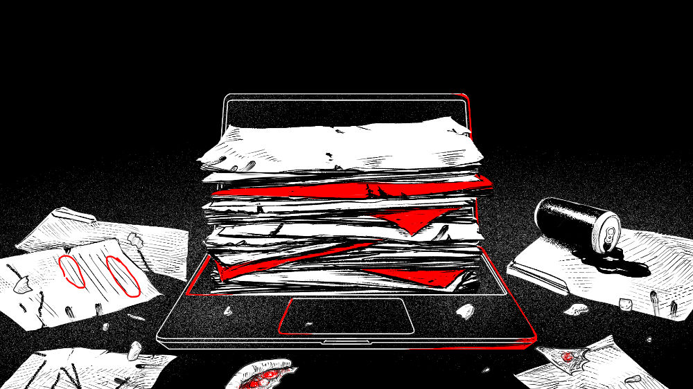 A pile of documents on a computer.